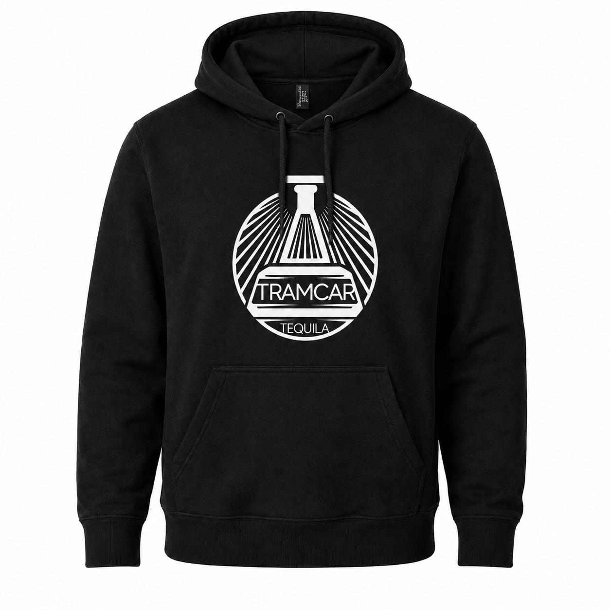 Black Tramcar hoodie with logo, front view