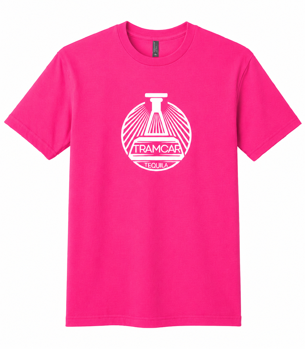 Hot pink Tramcar short sleeve T-shirt with logo, front view