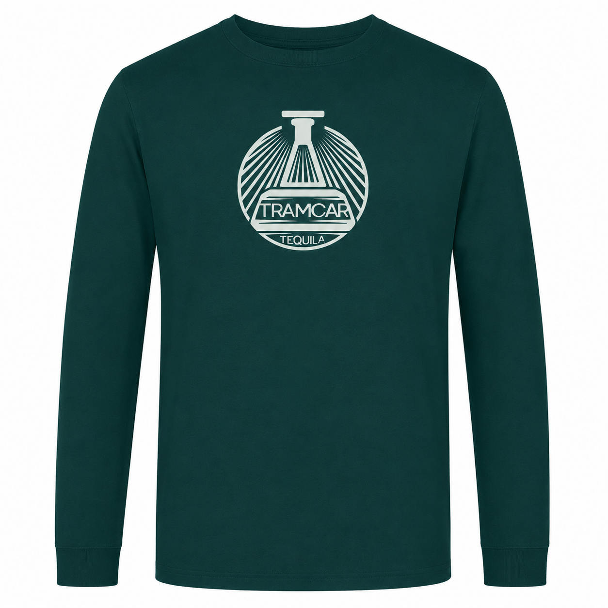 Forest green Tramcar long sleeve T-shirt with logo, front view