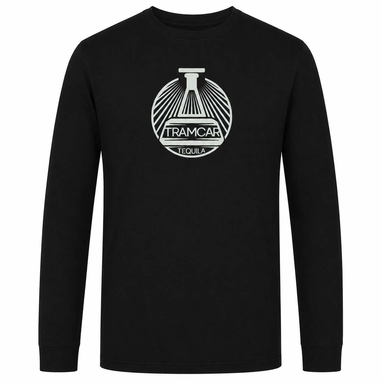 Black Tramcar long sleeve T-shirt with logo, front view