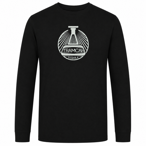 Black Tramcar long sleeve T-shirt with logo, front view