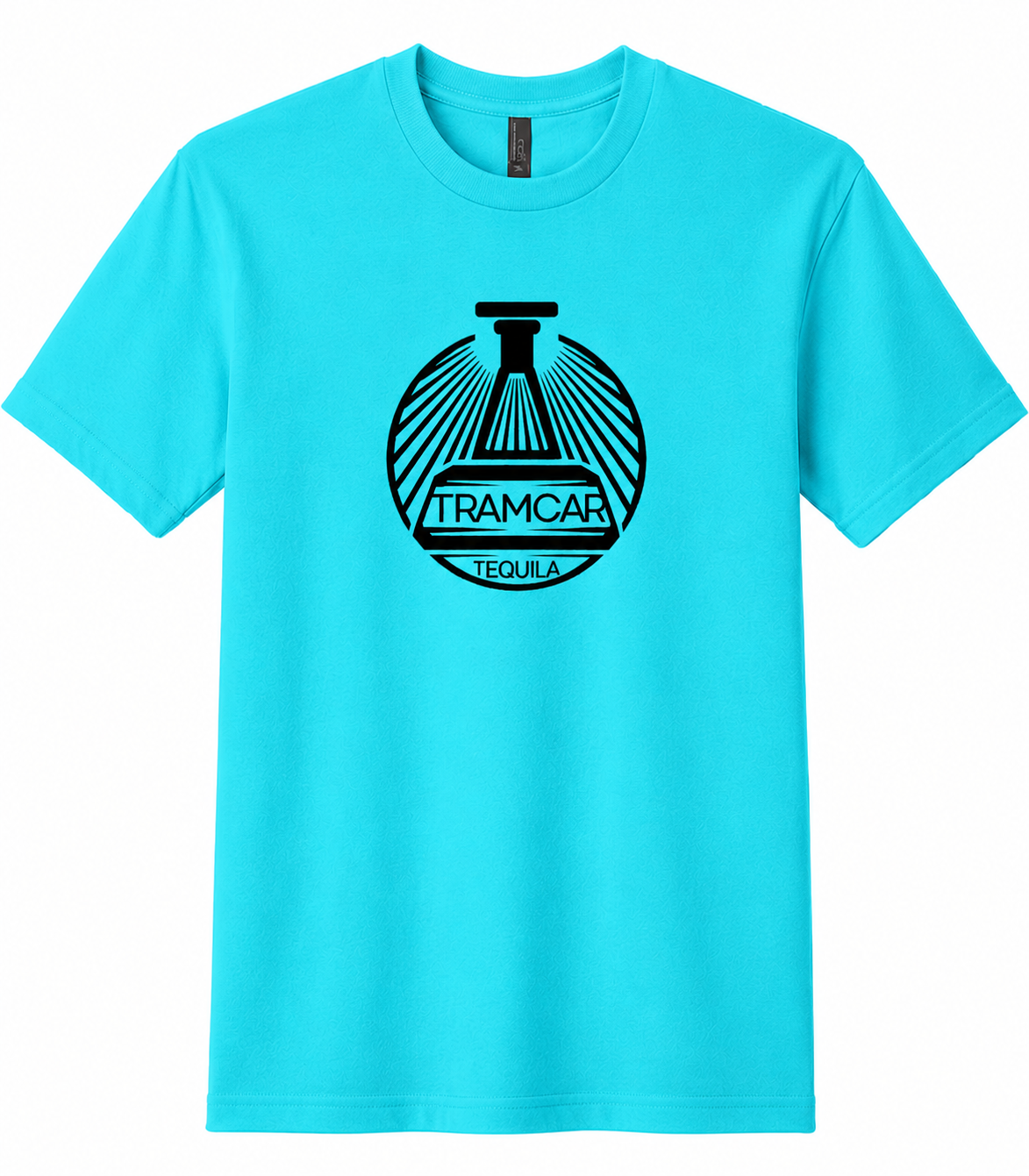 Scuba blue Tramcar short sleeve T-shirt with logo, front view
